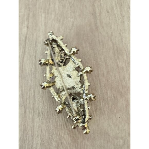 Vintage Edwardian Brooch Amethyst Rhinestones Foil Center Tube Closure Gold Tone - Picture 9 of 9